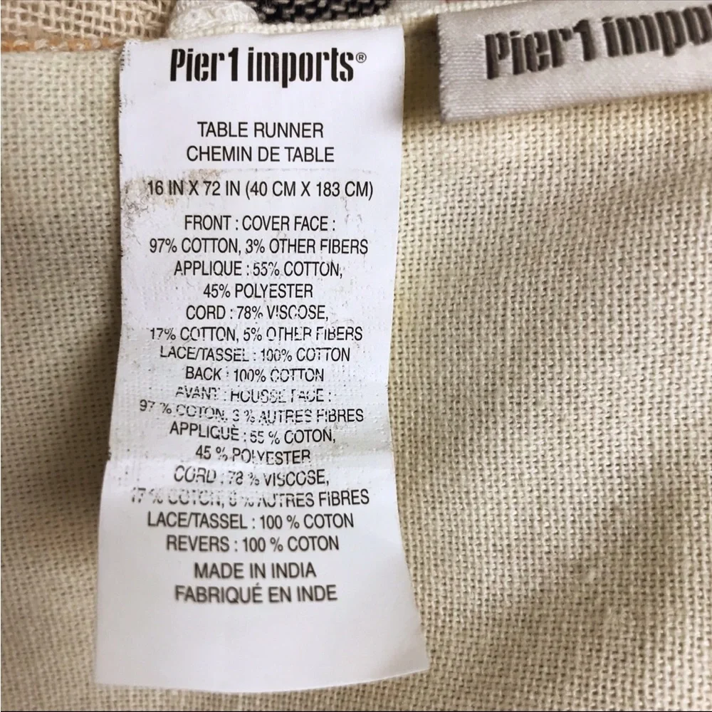 Pier 1 Imports Embellished Tassel Striped Table Runner NWT